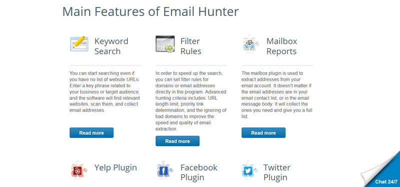 main features of email hunter