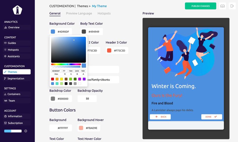 userguiding dashboard