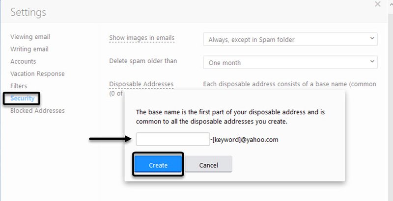 how to create a disposable email address in Yahoo! mail