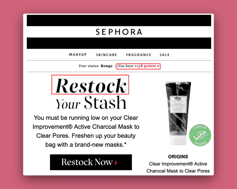 Replenishment reminder by sephora through post purchase campaign